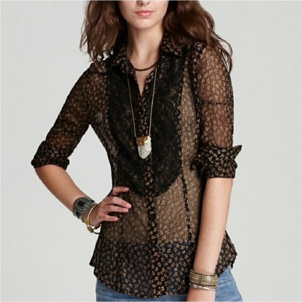 Free People lace and floral top. Western vibes. Size Large EUC